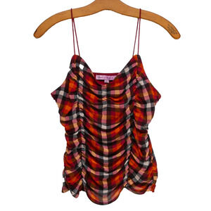 Women's Large CRAVE FAME Plaid Spaghetti Strap Crop Tank Top Slim Side Ruching